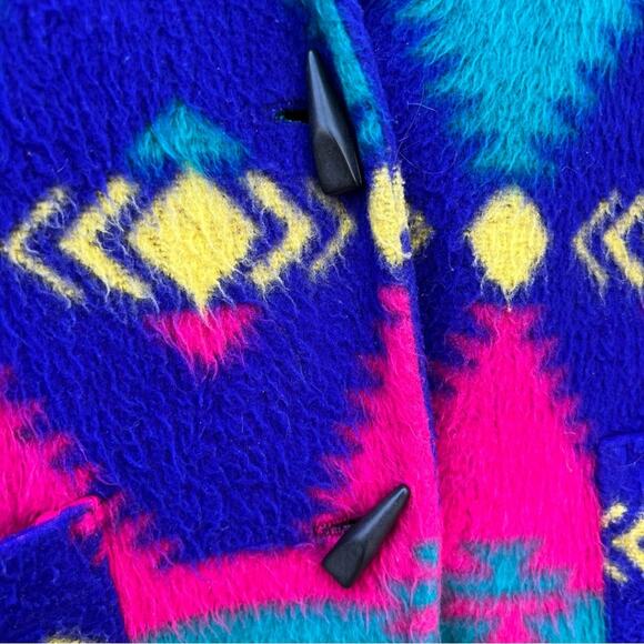 Vintage 90s DWSF Oversized Southwest Boho Aztec Fleece Blazer - Picture 4 of 7